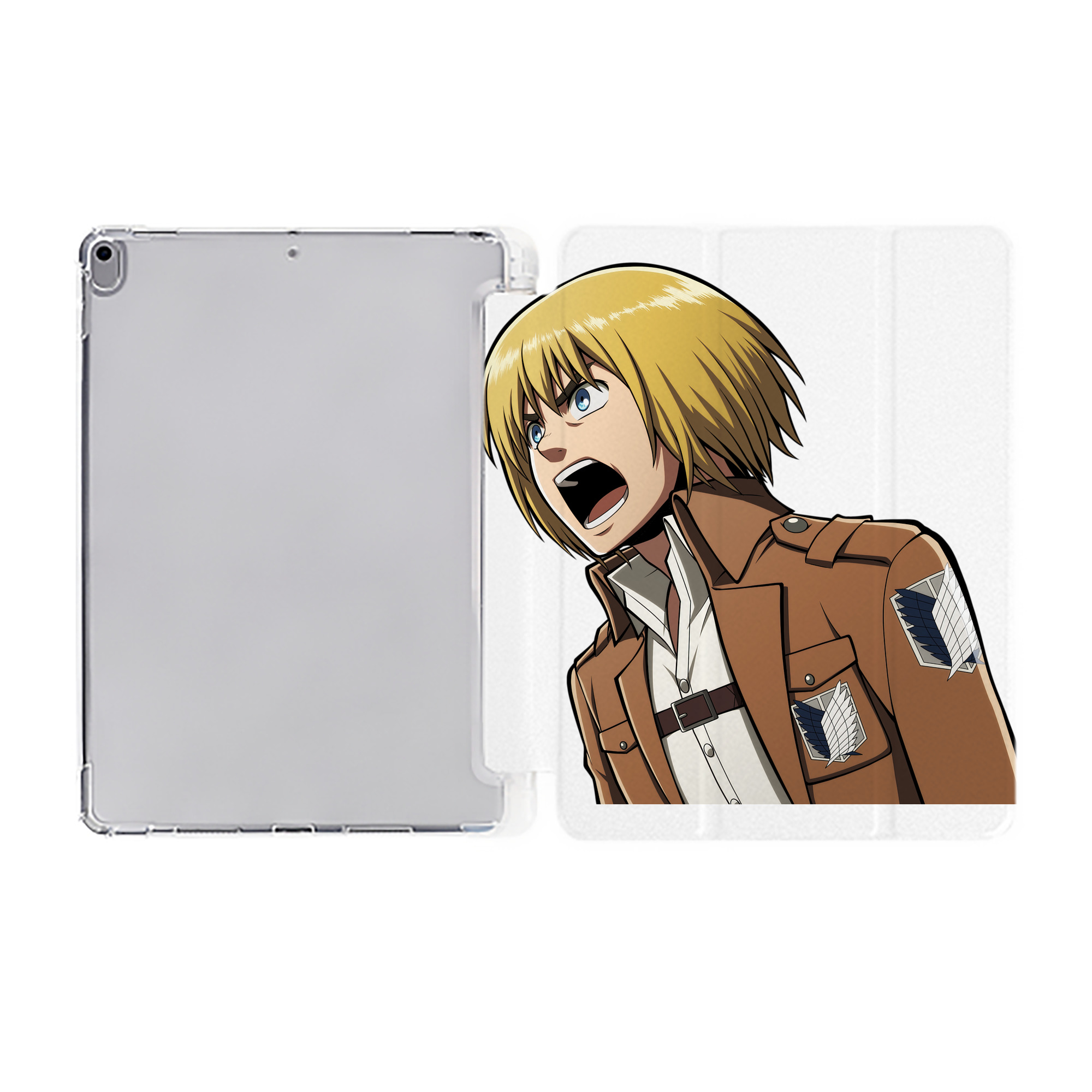 （画像用） 進撃の巨人 アルミン·アルレルト Attack on Titan Armin Arlert IPad ケース ペン収納付き 三つ折りスタンド PUレザー×シリコン 対応機種9.5/10.5/10.9インチ